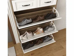 ModernLuxe Mueble para zapatos 80x23.5x125 cm - con tres grandes frontales abatibles - con 2 cajones - blanco + natural