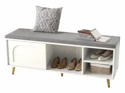Hot ModernLuxe Mueble para zapatos 121x35x49cm - con cojín - puertas correderas y estantes abiertos - Blanco