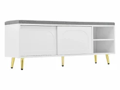 Hot ModernLuxe Mueble para zapatos 121x35x49cm - con cojín - puertas correderas y estantes abiertos - Blanco