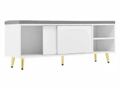 Hot ModernLuxe Mueble para zapatos 121x35x49cm - con cojín - puertas correderas y estantes abiertos - Blanco