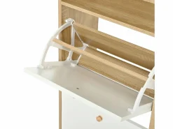 Discount Mueble para zapatos 90x24x104,5cm - con 4 puertas abatibles - con estantes abiertos - Blanco + Natural Zapatero|Mueble De Almacenaje