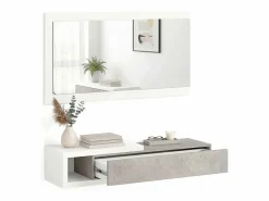 New Mueble recibidor con 1 cajón y espejo en blanco mate y cemento 95 cm Derek Blanco Artik (Blanco Mate) - Cemento Perchero