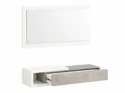 New Mueble recibidor con 1 cajón y espejo en blanco mate y cemento 95 cm Derek Blanco Artik (Blanco Mate) - Cemento Perchero