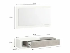 New Mueble recibidor con 1 cajón y espejo en blanco mate y cemento 95 cm Derek Blanco Artik (Blanco Mate) - Cemento Perchero