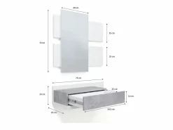 Clearance duehome Mueble recibidor con 1 cajón y espejo en blanco mate y cemento 75 cm Milo Blanco Artik (Blanco Mate) - Cemento Gris