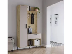Outlet duehome Mueble recibidor con perchero Vesta Roble Beige Gris