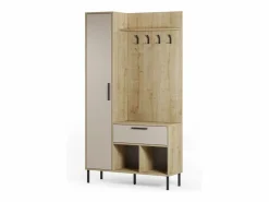 Outlet duehome Mueble recibidor con perchero Vesta Roble Beige Gris