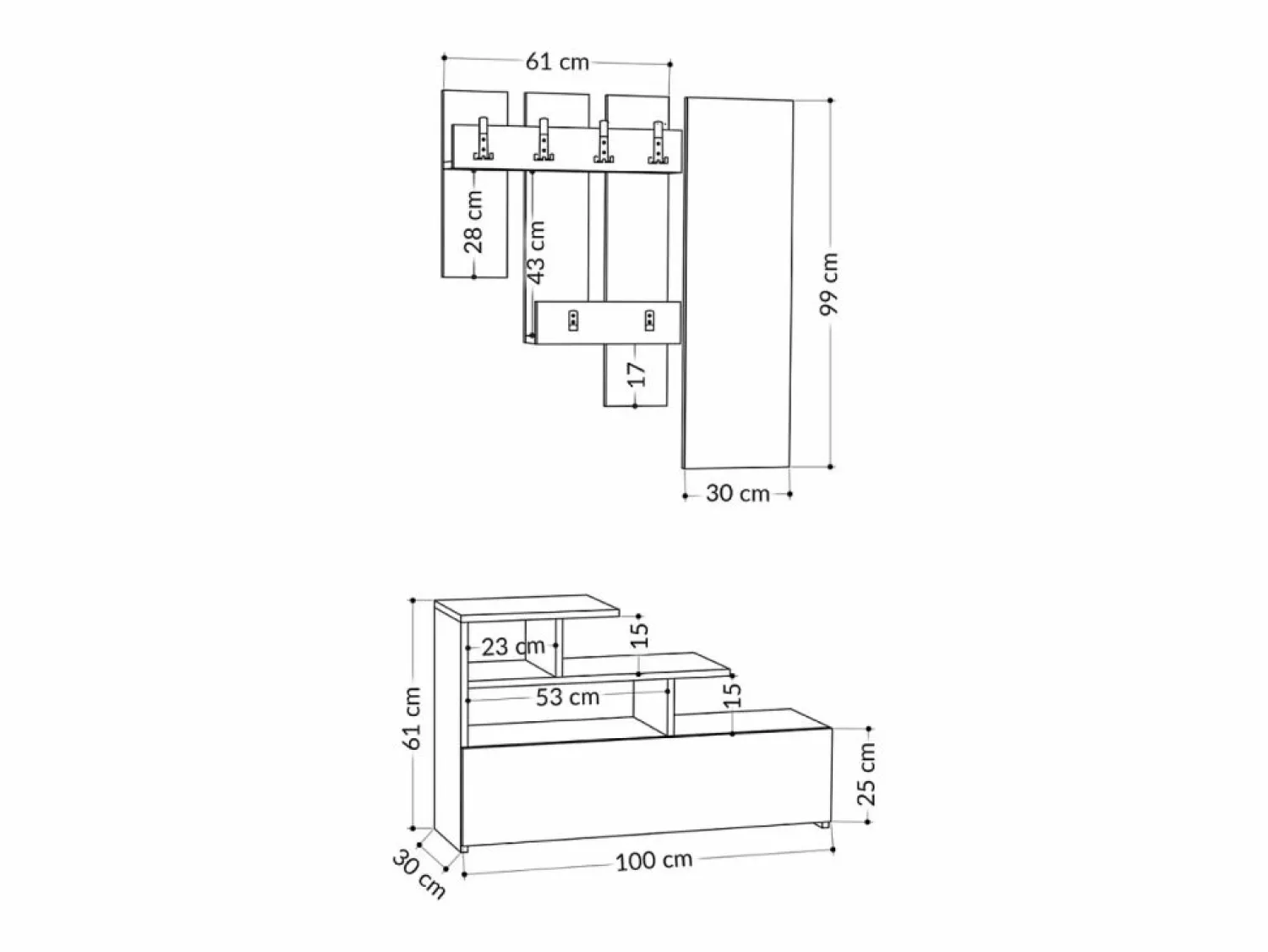 Clearance Mueble recibidor efecto madera con perchero, almacenaje y espejo MESTY Armario De Entrada