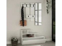 Clearance Mueble recibidor efecto madera con perchero, almacenaje y espejo MESTY Armario De Entrada