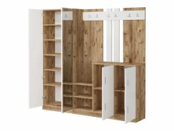 New Concept-Usine Mueble recibidor madera y blanco con espejo ANKA Marru00f3n