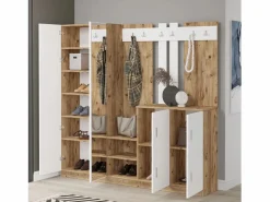 New Concept-Usine Mueble recibidor madera y blanco con espejo ANKA Marru00f3n