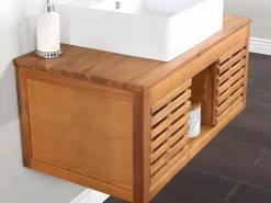 Best Mueble simple lavabo de madera de acacia - Mueble de baño - 90 cm - PENEBEL Mueble De Baño Simple
