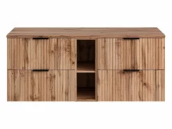 Online Vente-unique Mueble suspendido bajo lavabo rayado con estantes - Natural claro - An140 cm - ZEVARA Color natural claro