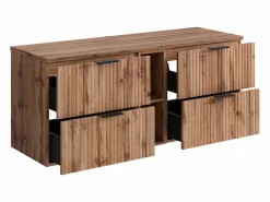 Online Vente-unique Mueble suspendido bajo lavabo rayado con estantes - Natural claro - An140 cm - ZEVARA Color natural claro