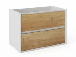 New Mueble suspendido bajo lavabo color natural y blanco - 80 cm - LANNICK Mueble De Lavabo