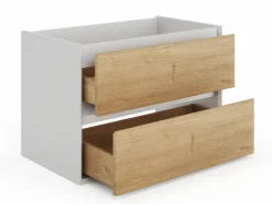New Mueble suspendido bajo lavabo color natural y blanco - 80 cm - LANNICK Mueble De Lavabo