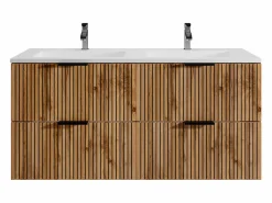 Vente-unique Mueble suspendido con lavabo encastrado, natural claro y negro, 120 cm, MADELA