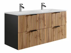 Vente-unique Mueble suspendido con lavabo encastrado, natural claro y negro, 120 cm, MADELA