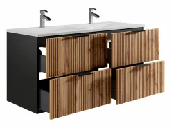 Vente-unique Mueble suspendido con lavabo encastrado, natural claro y negro, 120 cm, MADELA