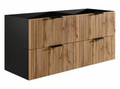 Vente-unique Mueble suspendido con lavabo encastrado, natural claro y negro, 120 cm, MADELA