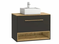 Vente-unique Mueble suspendido con lavabo a instalar y armario de pared, , L80 cm, YANGRA
