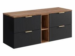 Vente-unique Mueble suspendido de lavabo rayado con estantes - Natural claro y - An140 cm - ZEVARA