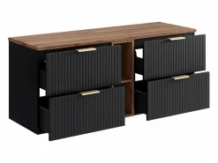 Vente-unique Mueble suspendido de lavabo rayado con estantes - Natural claro y - An140 cm - ZEVARA