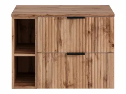 Vente-unique Mueble suspendido estriado para lavabo con estantes - Natural claro - An80 cm - ZEVARA