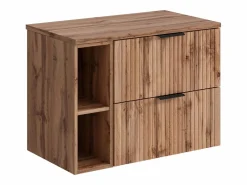 Vente-unique Mueble suspendido estriado para lavabo con estantes - Natural claro - An80 cm - ZEVARA