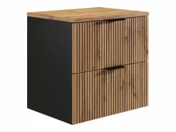 Outlet Vente-unique Mueble suspendido estriado con lavabo sobre encimera redondo, natural claro y negro, 60 cm, MADELA Negro / Color natural claro