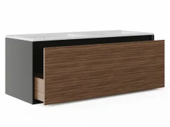 Best Mueble suspendido estriado con lavabo encastrado - Natural oscuro y negro - 120 cm - BANIVA Mueble De Baño Con Doble Lavabo