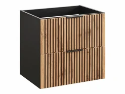 Vente-unique Mueble suspendido para lavabo estriado, natural claro y negro, 60 cm, MADELA