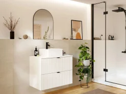 Discount Vente-unique Mueble suspendido para lavabo estriado y encimera, color , An80 cm, ZEVINI Blanco
