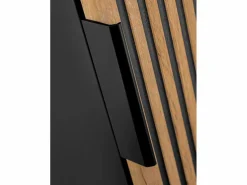 Vente-unique Mueble suspendido y lavabo + columna natural claro y negro, 60 cm, MADELA