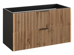 Online Mueble suspendido y lavabo encastrado + columna natural claro y negro, 60 cm, MADELA Conjunto De Baño