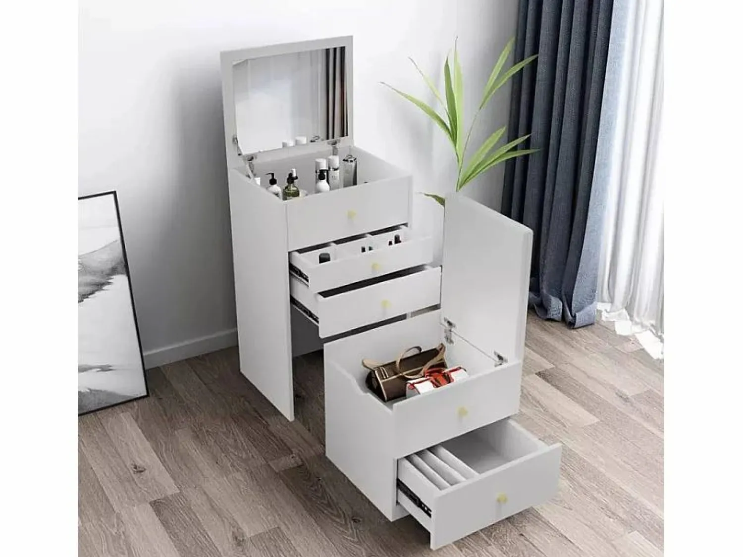 Hot LLB Mueble tocador maquillaje espejo mesilla ahorra espacio Deva Blanco