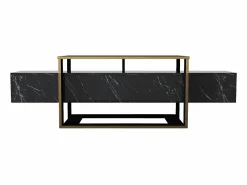 Vente-unique Mueble TV - 2 estantes - Efecto mármol y dorado - COMEBI