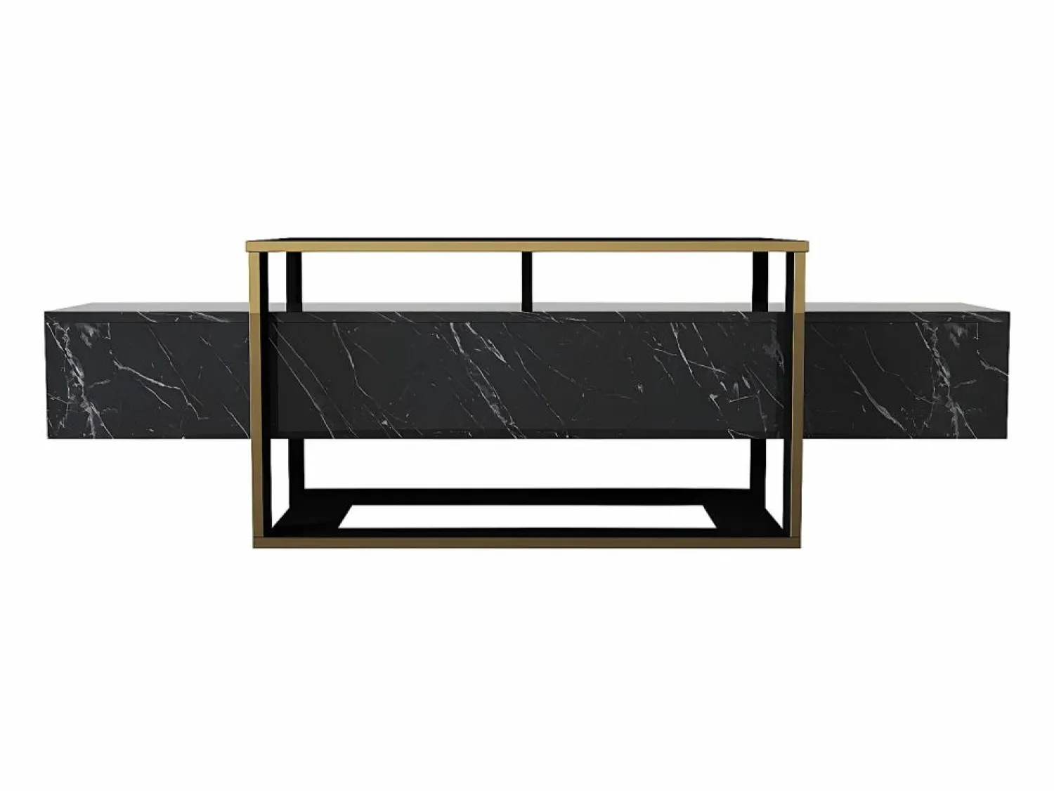 Vente-unique Mueble TV - 2 estantes - Efecto mármol y dorado - COMEBI
