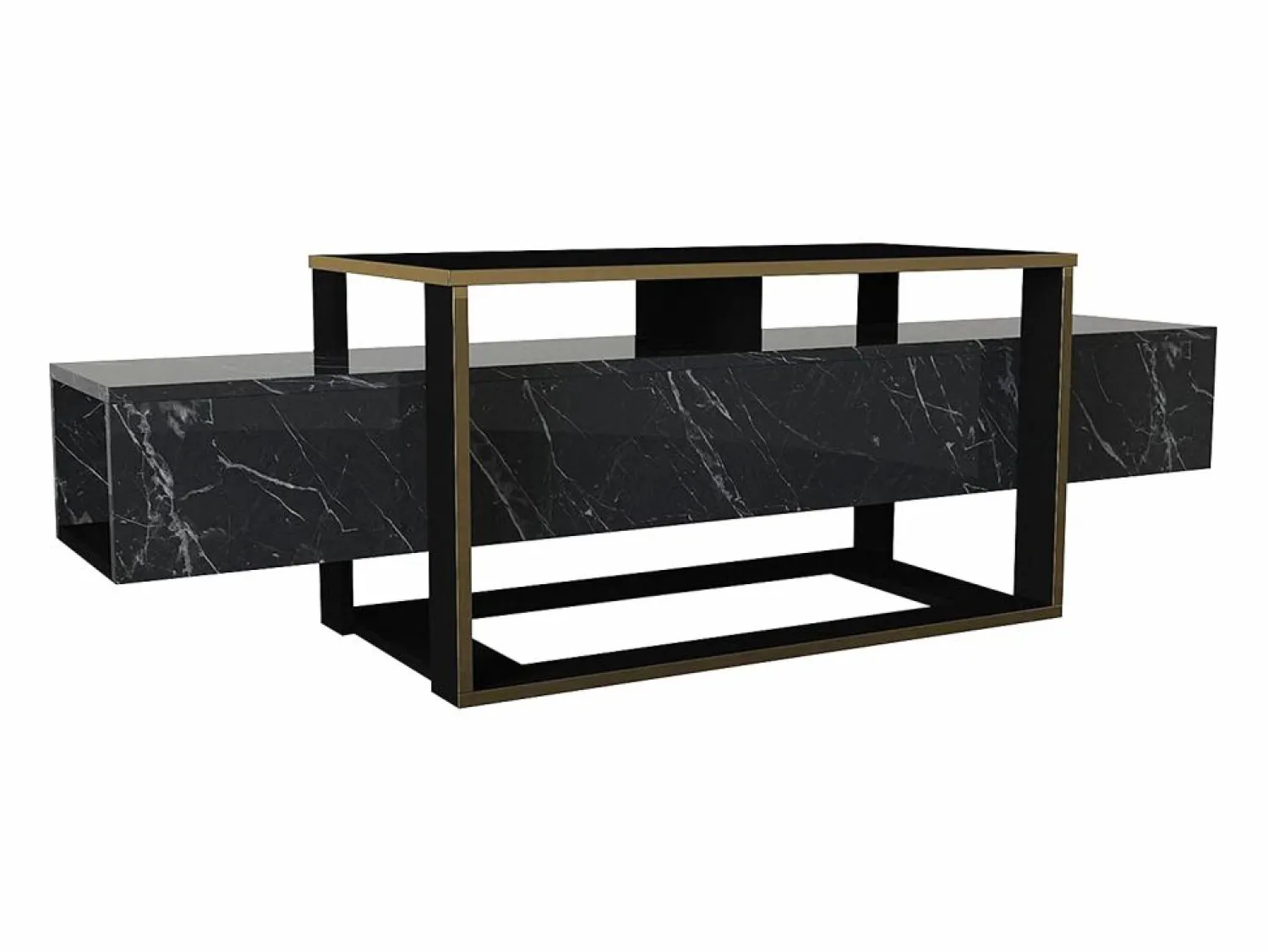 Vente-unique Mueble TV - 2 estantes - Efecto mármol y dorado - COMEBI