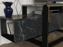 Vente-unique Mueble TV - 2 estantes - Efecto mármol y dorado - COMEBI