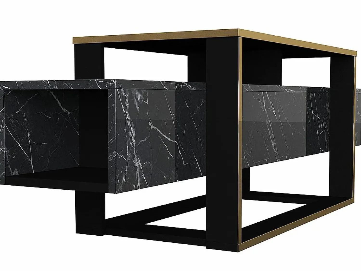 Vente-unique Mueble TV - 2 estantes - Efecto mármol y dorado - COMEBI