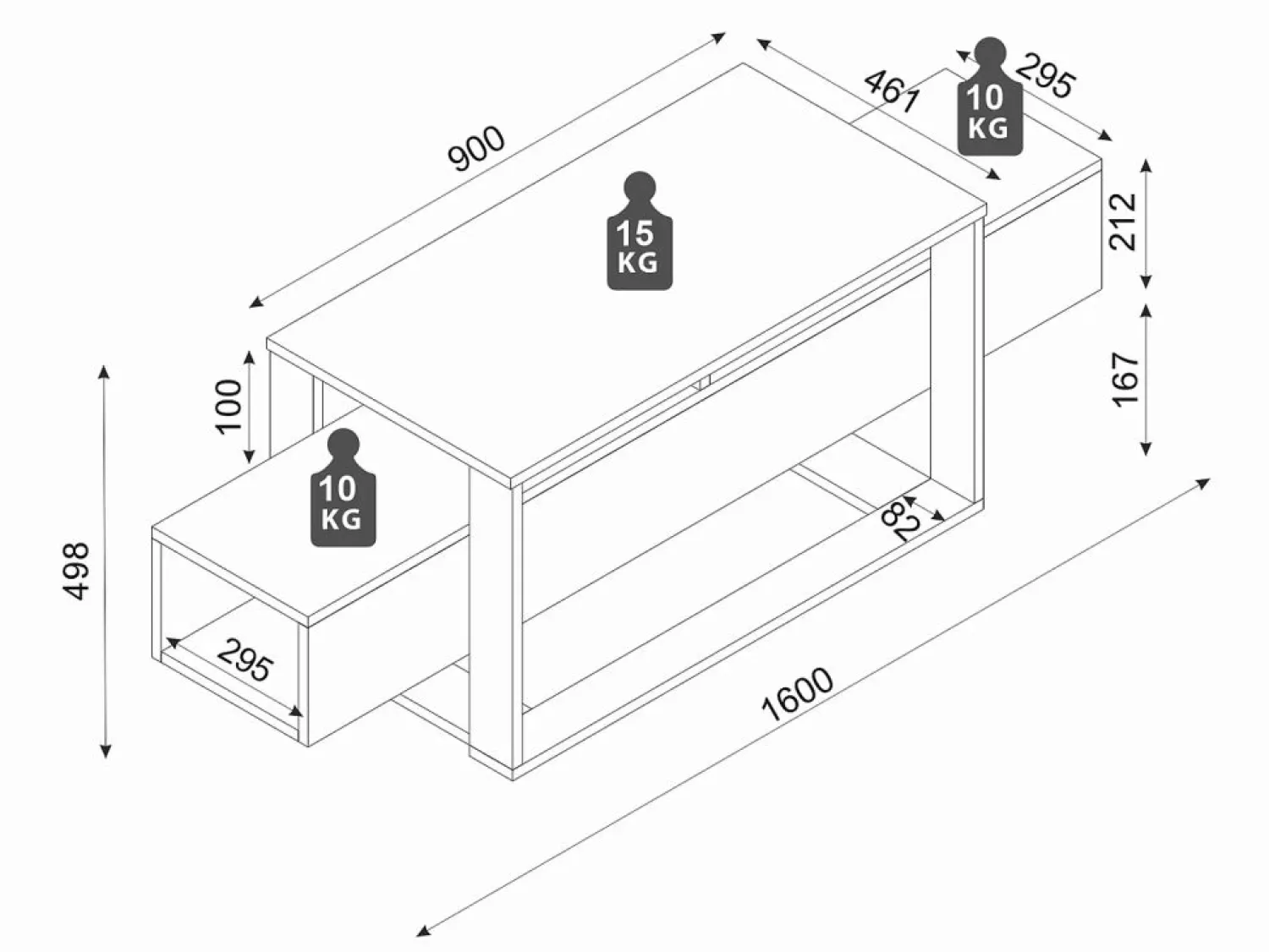Vente-unique Mueble TV - 2 estantes - Efecto mármol y dorado - COMEBI