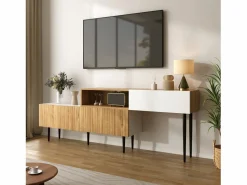 ModernLuxe Mueble TV 220×30×63,4 cm - diseño en dos módulos - aspecto madera - blanco + natural