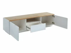 Outlet Vente-unique Mueble TV 2 puertas 1 cajón MDF lacado blanco y natural AMANI Color natural claro / Blanco