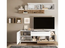 Online Calicosy Mueble TV 2 puertas, 1 cajón y 2 nichos L180 cm - MALA Crema