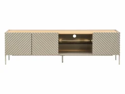 Sale Mueble TV 3 puertas y 2 huecos con LEDs en MDF - Beige y natural claro - TASIBA Mueble Tv