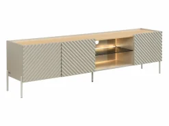 Sale Mueble TV 3 puertas y 2 huecos con LEDs en MDF - Beige y natural claro - TASIBA Mueble Tv