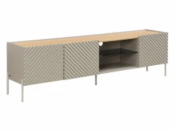 Sale Mueble TV 3 puertas y 2 huecos con LEDs en MDF - Beige y natural claro - TASIBA Mueble Tv