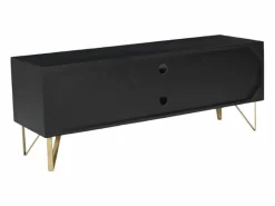 Clearance Vente-unique Mueble TV con 1 puerta, 2 cajones y 2 estantes de madera de mango - y Dorado - BELORI Negro