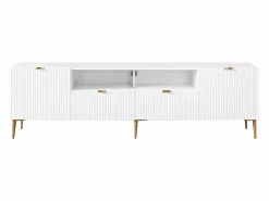 Vente-unique Mueble TV con 2 puertas, 2 cajones y 2 estantes de MDF y acero - y dorado - YESINIA Blanco
